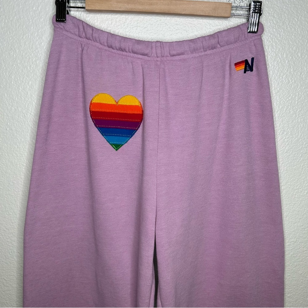 Aviator Nation Rainbow Heart Stitch Sweatpants Mauve large - Picture 2 of 15